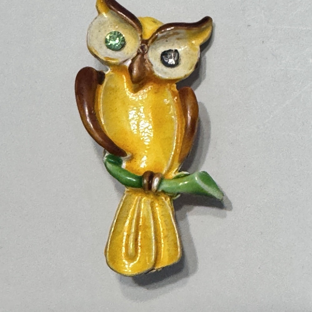 Original By Robert Brooch Owl On Branch Yellow Pin Vtg Read